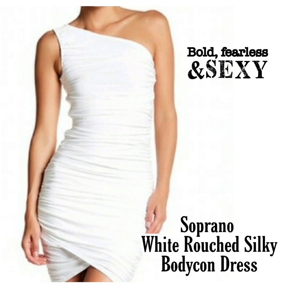 NWT Soprano 1 shoulder Silky rouched bodycon dress. Asymmetrical